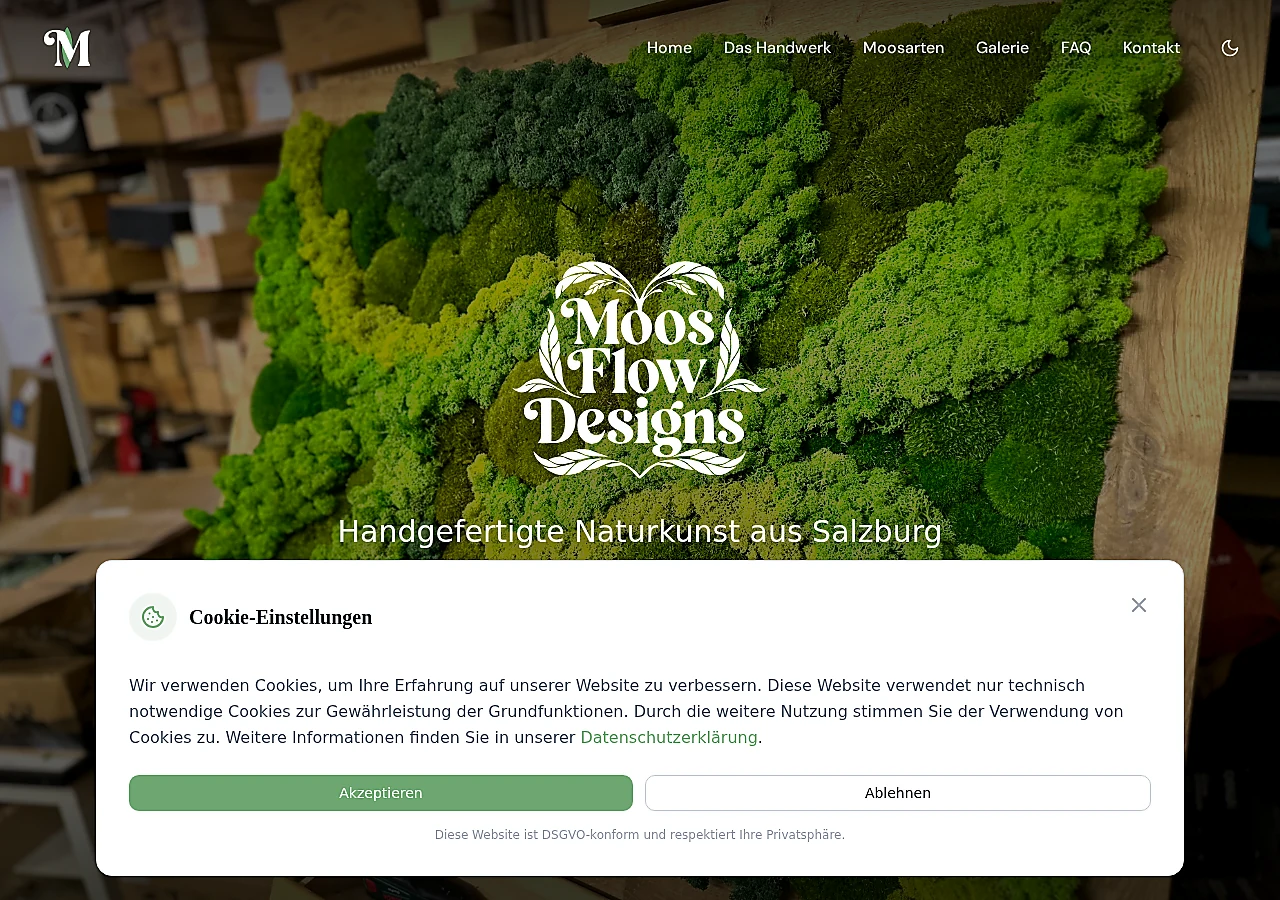Screenshot der Website von Moos Flow Designs
