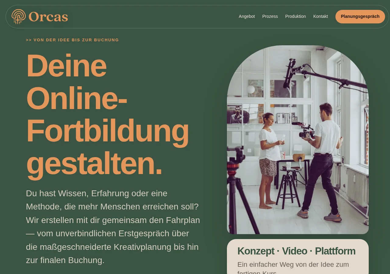 Screenshot der Website von Orcas