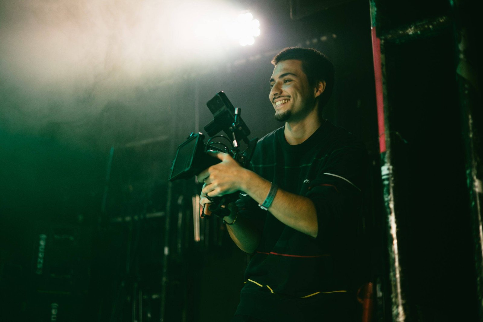 Fabio Ninic, cinematographer based in Vienna, on set holding a cinema camera